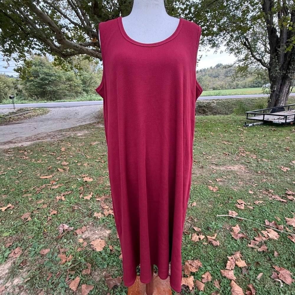 Eileen Fisher Cranberry Red Waffle Knit Organic Cotton Nap Dress 1X SLMHT-G112M